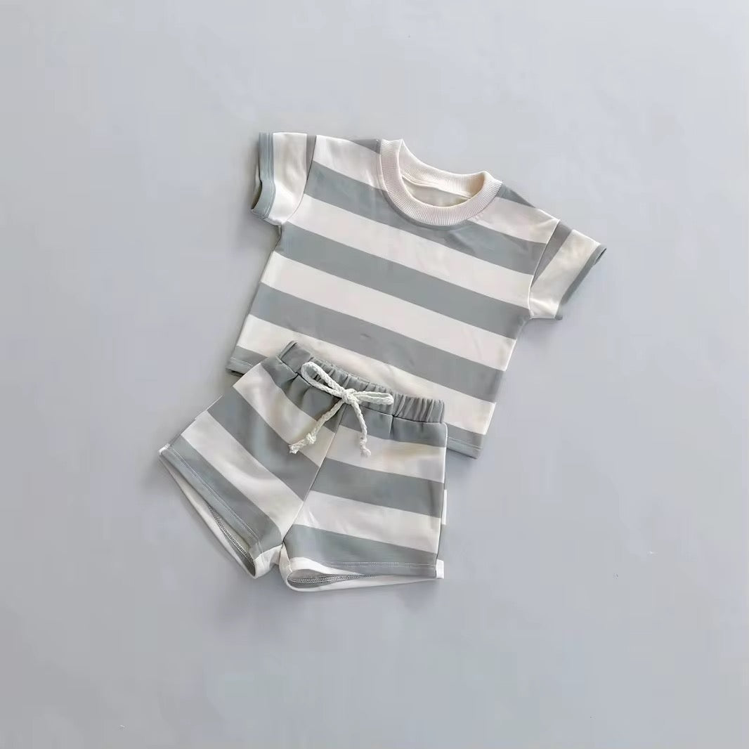 Stripes Cotton Two Piece Short Sleeve Set