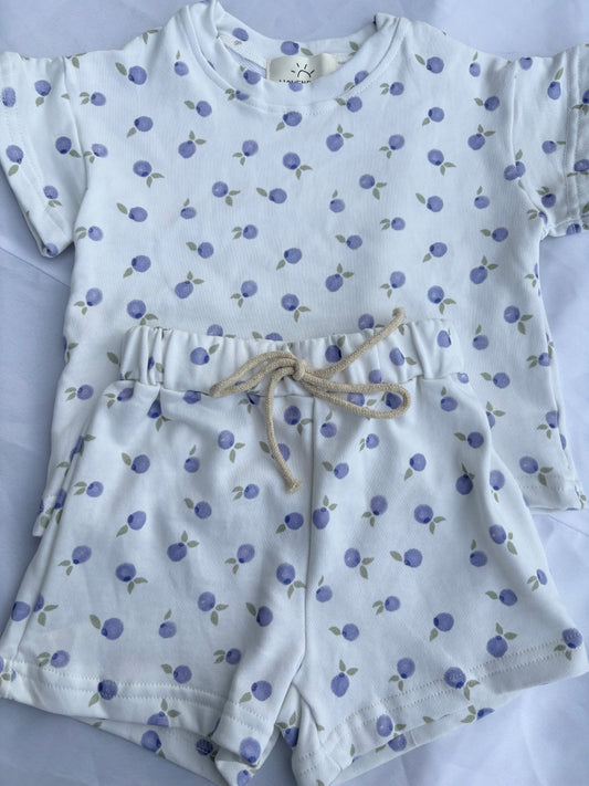 Blueberry Cotton Two Piece Short Sleeve Set