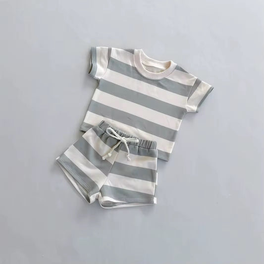 Stripes Cotton Two Piece Short Sleeve Set