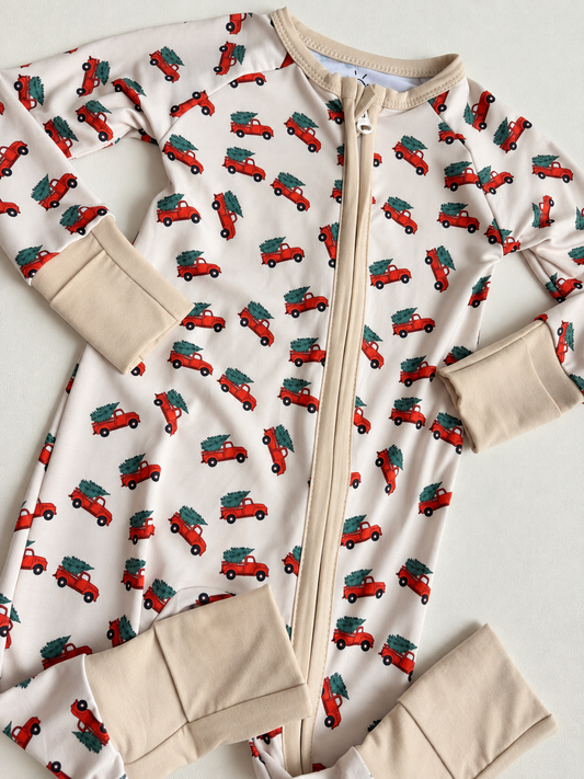 Big Red Trucks Bamboo Romper